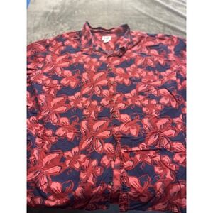 HB Mens 6XL Short Sleeve Button Down Shirt Floral Hibiscus Navy Red Casual 4898